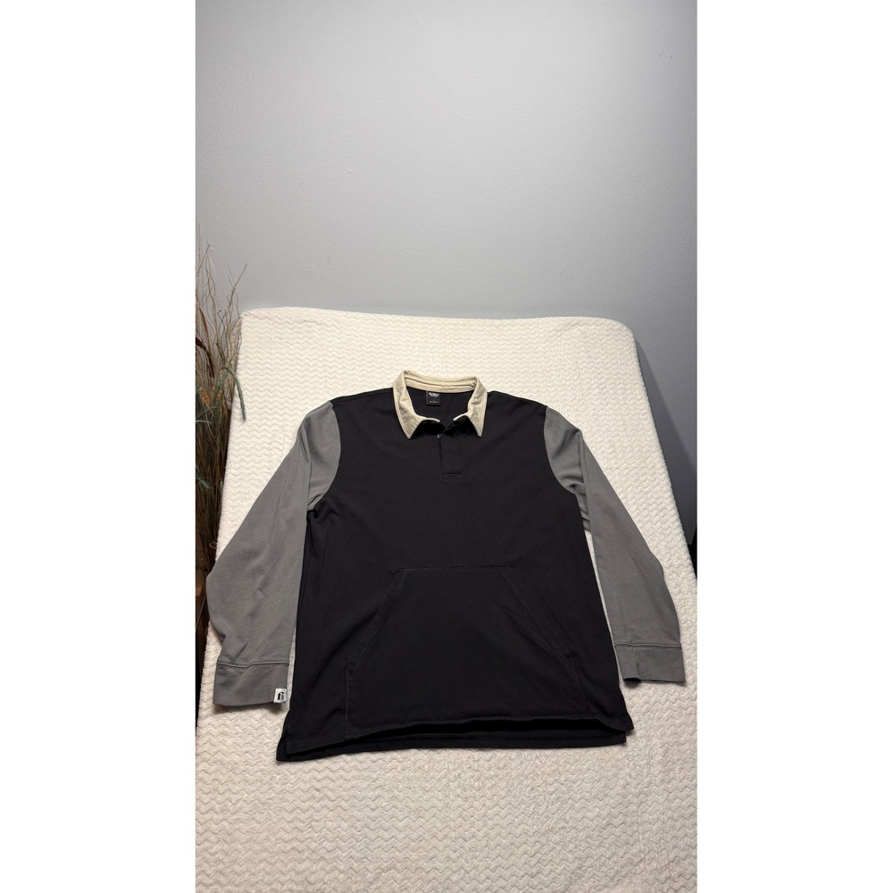 Fielder Bonobos Mens Long Sleeve Rugby Shirt Black Grey Colorblock Large 4713